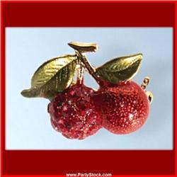CHERRY PIN BROOCH 24K GOLD SWAROVSKI CRYSTALS