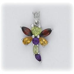 Solid Sterling Silver Genuine Garnet Dragonfly  Pendant Citrine Amethyst Peridot Topaz