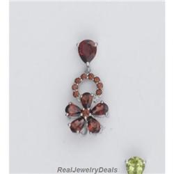 Solid Sterling Silver Genuine Garnet BIG FLOWER PENDANT