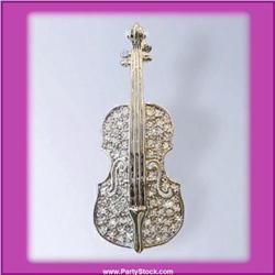 VIOLIN PIN BROOCH 24K GOLD SWAROVSKI CRYSTALS