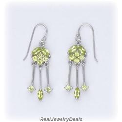 Solid Sterling Silver Genuine Peridot Dangle Earrings