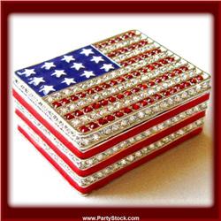AMERICAN FLAG BOX SWAROVSKI CRYSTAL 24K GOLD USA