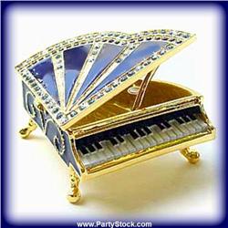 BLUE PIANO JEWELRY BOX 24K GOLD SWAROVSKI CRYSTAL