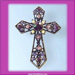 VINTAGE CROSS PIN BROOCH GOLD SWAROVSKI CRYSTALS