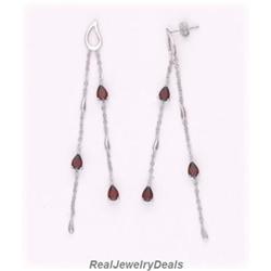 Sterling Silver Garnet DANGLING EARRINGS Solid