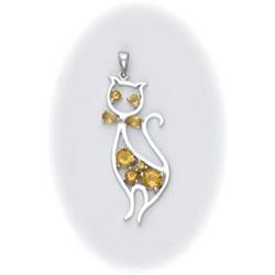 Solid Sterling Silver Citrine Cat Pendant BIG! Kitty