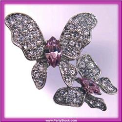 2 BUTTERFLIES PIN BROOCH GOLD SWAROVSKI CRYSTAL