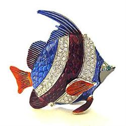 BLUE FISH JEWELRY TRINKET BOX 24K GOLD & CRYSTALS