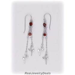 Solid Sterling Silver Garnet DANGLING EARRINGS