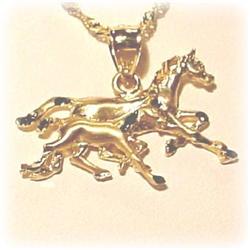 Mother & Baby Horses Necklace Solid 14K GOLD