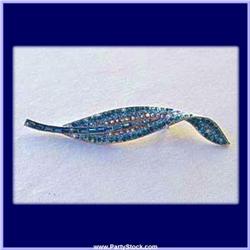 BLUE LEAF PIN BROOCH 24K GOLD SWAROVSKI CRYSTALS