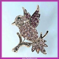 BIRD PIN BROOCH SWAROVSKI CRYSTALS PINK