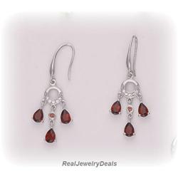 Solid Sterling Silver Garnet Dangle Earrings