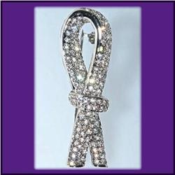 RIBBON PIN BROOCH GOLD & SWAROVSKI CRYSTALS WHITE