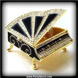 BLACK PIANO KEEPSAKE BOX GOLD SWAROVSKI CRYSTALS