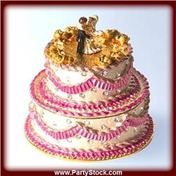 24K GOLD REAL CRYSTALS!  WEDDING CAKE JEWELRY BOX