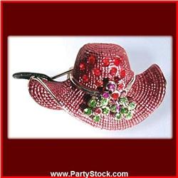 RED HAT PIN BROOCH 24K GOLD & SWAROVSKI CRYSTALS