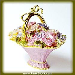 FLOWER BASKET 24K GOLD SWAROVSKI CRYSTAL BOX PINK