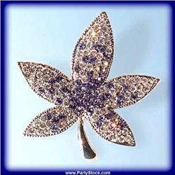 NEW LEAF 24K GOLD & SWAROVSKI CRYSTALS PIN BROOCH
