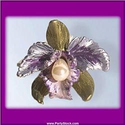 PEARL ORCHID PIN BROOCH SWAROVSKI CRYSTALS