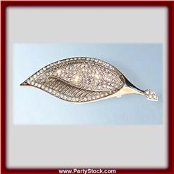 PLATINUM LEAF PIN BROOCH GOLD & SWAROVSKI CRYSTAL