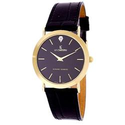 Le Chateau Men's Watch W/Genuine Leather Band And Diamond-1150m