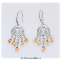 Solid Sterling Silver Citrine Earrings Dangle Drop