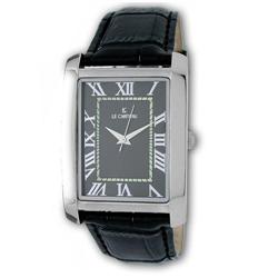 Le Chateau, Men's Rectangular Watch W/Classic Roman Numerals-*7009m-Leather
