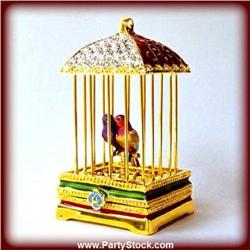 GOLD SWAROVSKI CRYSTAL LOVE BIRD CAGE JEWELRY BOX