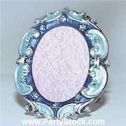 TINY OVAL PHOTO FRAME GOLD SWAROVSKI CRYSTAL BLUE