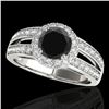 1.6 ctw Certified Black Diamond Solitaire Halo Ring 10k White Gold - REF-64A3N
