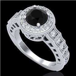 1.53 ctw Fancy Black Diamond Engagment Art Deco Ring 18k White Gold - REF-127F3M