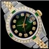Rolex Ladies Two Tone 14K Gold/SS, Diam Dial & Diam/Emerald Bezel, Sapphire Crystal