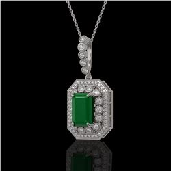7.18 ctw Certified Emerald & Diamond Victorian Necklace 14K White Gold - REF-172F8M