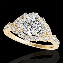 1.5 ctw Certified Diamond Solitaire Halo Ring 10k Yellow Gold - REF-190K9Y