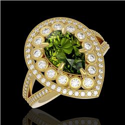 5.02 ctw Certified Tourmaline & Diamond Victorian Ring 14K Yellow Gold - REF-172A8N