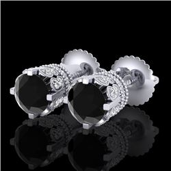 3 ctw Fancy Black Diamond Art Deco Stud Earrings 18k White Gold - REF-149Y3X