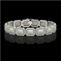 24.37 ctw Opal & Diamond Micro Pave Halo Bracelet 10k White Gold - REF-372W8H