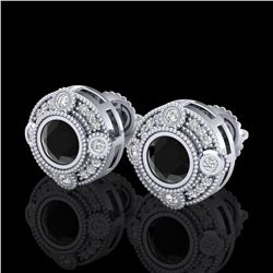 1.5 ctw Fancy Black Diamond Art Deco Stud Earrings 18k White Gold - REF-113M6G