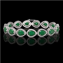 30.06 ctw Emerald & Diamond Micro Pave Halo Bracelet 10k White Gold - REF-393W3H