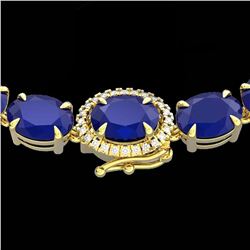 92 ctw Sapphire & VS/SI Diamond Micro Pave Necklace 14k Yellow Gold - REF-436K4Y