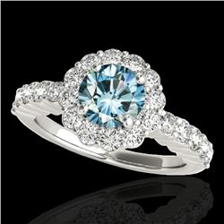 1.75 ctw SI Certified Fancy Blue Diamond Halo Ring 10k White Gold - REF-163G6W