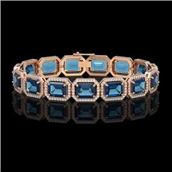 35.61 ctw London Topaz & Diamond Micro Pave Halo Bracelet 10k Rose Gold - REF-337W3H