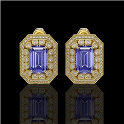 11.25 ctw Tanzanite & Diamond Victorian Earrings 14K Yellow Gold - REF-672H8R