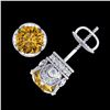 Image 3 : 3 ctw Intense Fancy Yellow Diamond Art Deco Earrings 18k White Gold - REF-636M4G