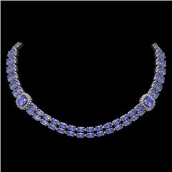 37.96 ctw Tanzanite & Diamond Necklace 14K White Gold - REF-527Y3X