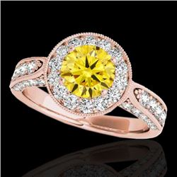 2 ctw Certified SI/I Fancy Intense Yellow Diamond Halo Ring 10k Rose Gold - REF-225M2G