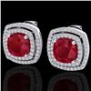 Image 1 : 4.95 ctw Ruby & Micro Pave VS/SI Diamond Earrings 18k White Gold - REF-125R5K