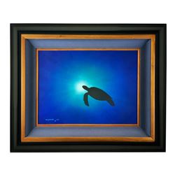 Wyland, "Blue Turtle Waters" Hand Signed Original Painting on Board with Certifi