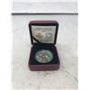 Image 3 : 2014 Red Trillium with Swarovski Crystal Dew Drops $20. Proof. .9999 pure silver. In case and box of